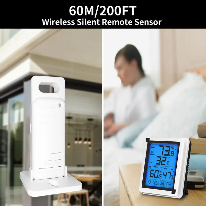 Touch-skærm, Trådløs vejrstation âƒ/‰ Termometer Hygrometer med 3 Prognose Sensor Temperatur Luftfugtighed Overvåge 19QB